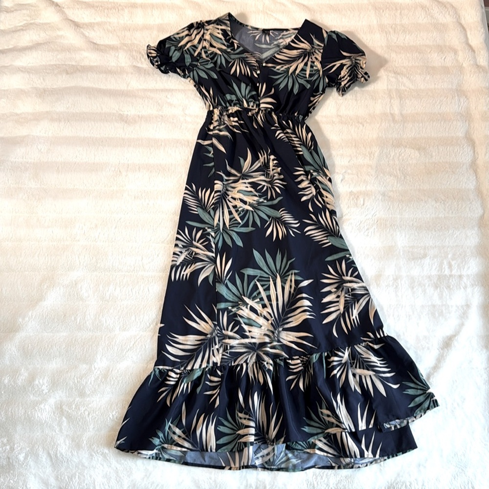 Full length tropical print dress